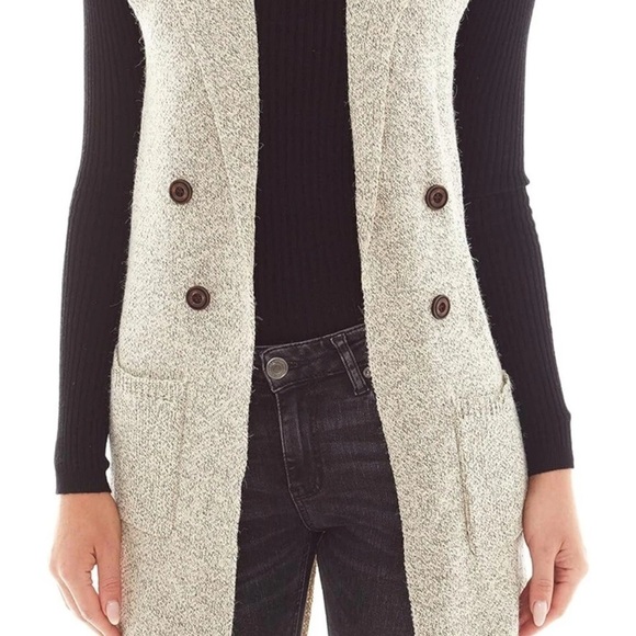 Love Tree | Oatmeal Open Front Long Sweater Vest | Sz L - Picture 1 of 10